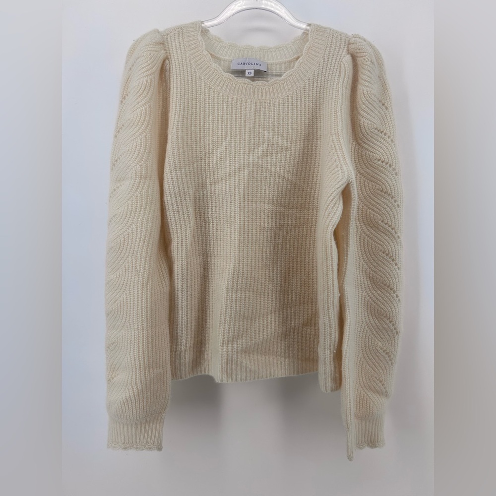 Cartolina Womens Cashmere Knit Crew Neck Pullover Sweater Top Beige  Size XS